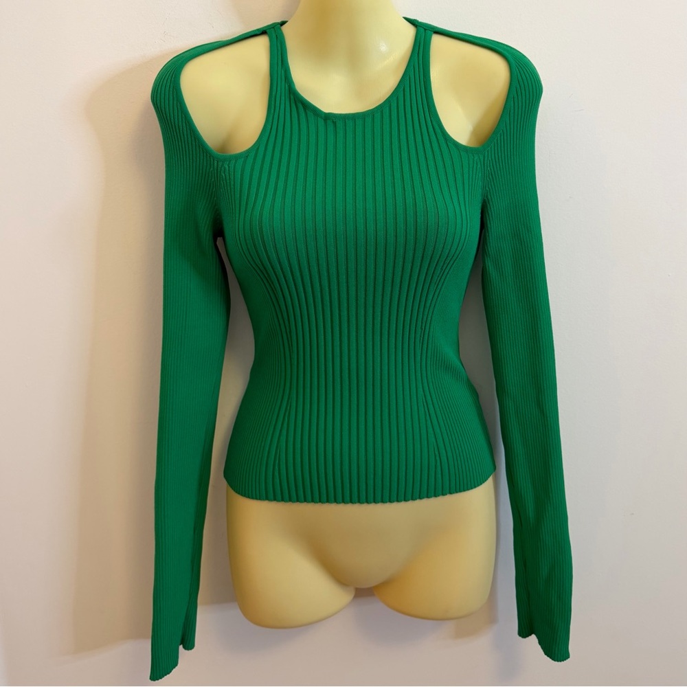 Astr Vibrant Green Ribbed Cutout Sweater